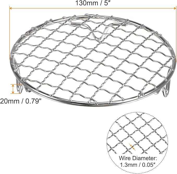 HARFINGTON Round Cooking Rack 5-inch 201 Stainless Steel Cross Wire Barbecue Grill Net with 20mm