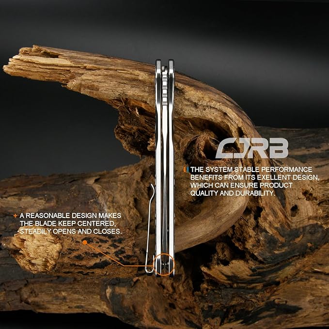 CJRB Frack Pocket Knife, 3.9" AR-RPM9 Steel Blade PVD Coating Frag Pattern Steel Handle EDC Knife