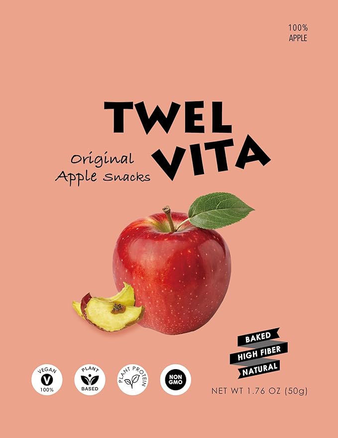 TwelVita Natural Baked Fuji Apple Crisps, Vegan Snacks, Clean Label, Non-GMO, Gluten-Free, 1.76 oz