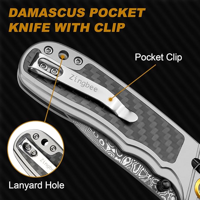 Damascus Pocket Knife for Men Women, 3.15" Damascus Steel Blade Pocket Knives & Folding Knives with