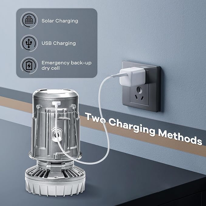 Camping Lanterns with Fan,Solar Camping Fan Charging for Phone, Rechargeable LED Lanterns Camping