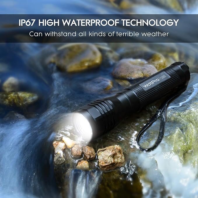 WdtPro High-Powered LED Flashlight S3000, Super Bright Flashlights - High Lumen, IP67 Water