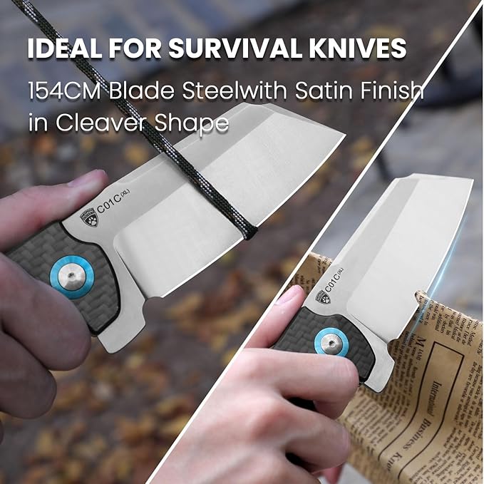 Kizer C01c (XL) Sheepdog Pocket Knife, 154CM Sheepsfoot Blade Folding Knife with Gray Carbon Fiber