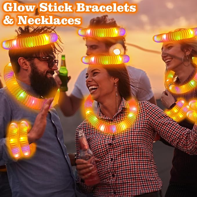 12 PCS Orange Glow Sticks Pop Tubes for kids,Halloween Light Up Necklaces Bracelets Accessories for