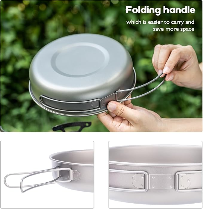 iBasingo 18cm Camping Frying Pan Titanium Skillet Saucepan Outdoor Cookware Lightweight Griddle