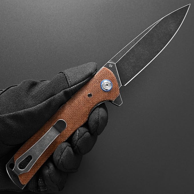 Eafengrow EF973 Folding Knife, D2 Steel Blade Micarta Handle Scale Pocket Knife Folder for Working