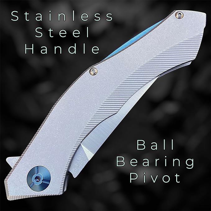 TACTICAL GEARZ Pocket Knife for EDC, Stonewashed Stainless Steel Handle, D2 Steel Blade, Includes