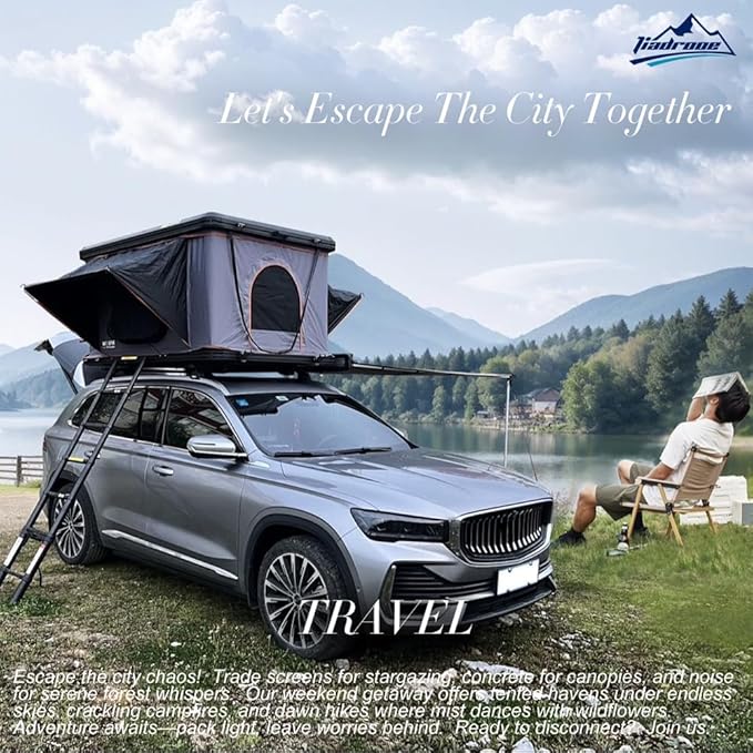 Rooftop Tent Hard Shell - Outdoor Car Camping 2-3 Person Truck, Sedan, SUV, Waterproof, Teardrop