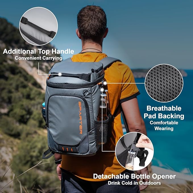 SPARTER Backpack Cooler Insulated Leak Proof 33/49 Cans, 2 Insulated Compartments Thermal Bag