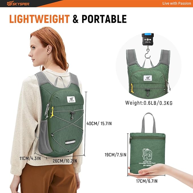 SKYSPER Foldable Hiking Backpack - 10L Small Lightweight Daypack Breathable Travel Backpacks for