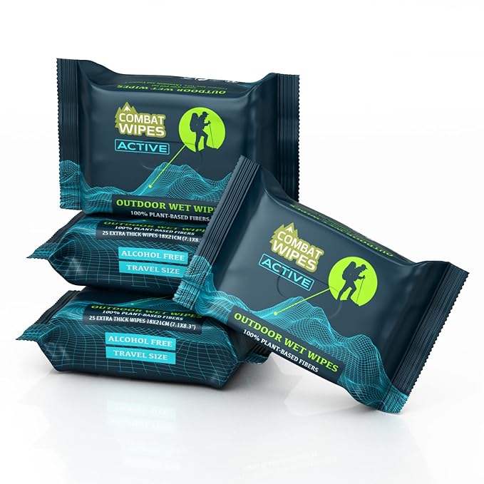 Combat Wipes ACTIVE Outdoor Wet Wipes - Extra Thick Camping Gear, Biodegradable, Body & Hand