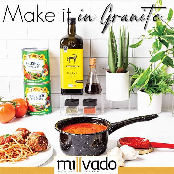 Granite 1 Quart Saucepan, Naturally Nonstick Sauce Pots, Speckled Enamel Cookware, Small Sauce Pan