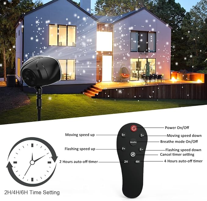 Christmas Snowfall Projector Lights, Holiday Projector Lights Waterproof Snow Flurries Landscape