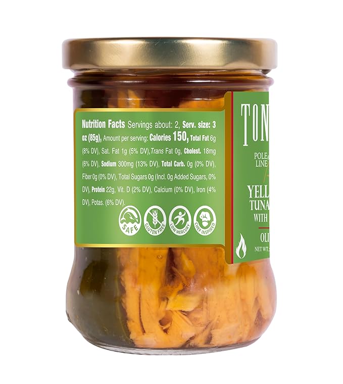 Tonnino Tuna Fish Yellowfin Pole&Line - Jalapeno in Olive Oil ??Pack of 6 ??Alternative to Salmon