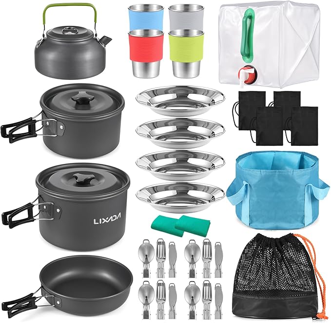 Lixada 33PCS Camping Cookware Kit Cookware Mess Kit Outdoor Cooking Utensils Kit with Tableware