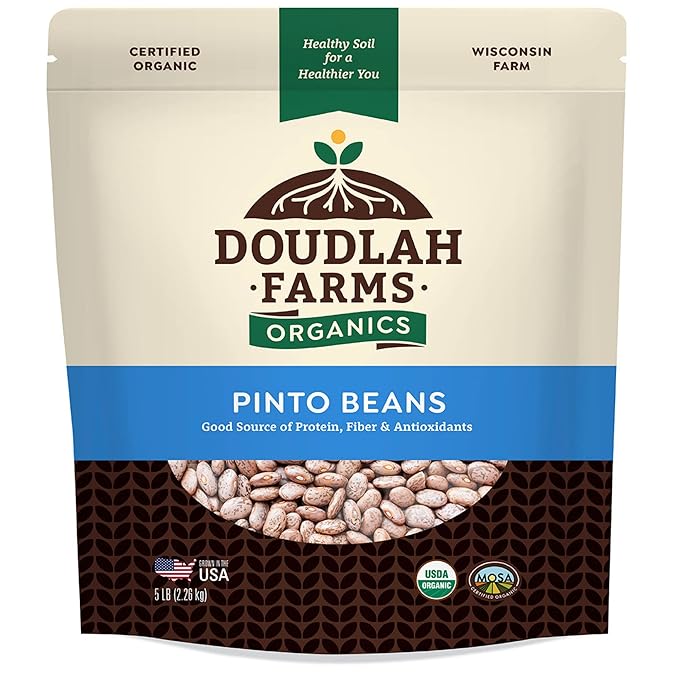 Organic Dried Pinto Beans 5 lb - Non-GMO, Tested Clean Certified, Vegan - Rich in Fiber & Protein
