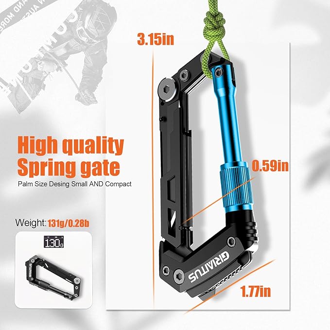 Carabiner Multitool with Pocket Knives, EDC Carabiners, Serrated Knife, Rope Cutter, Screwdriver