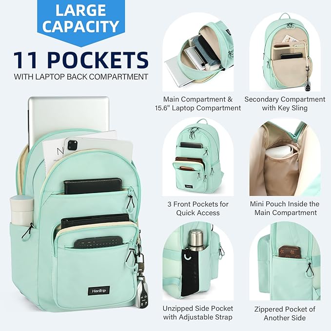 Carry On Travel Backpack For Women, 18 Inch Water Resistant Large Backpack Lightweight Bookbag For