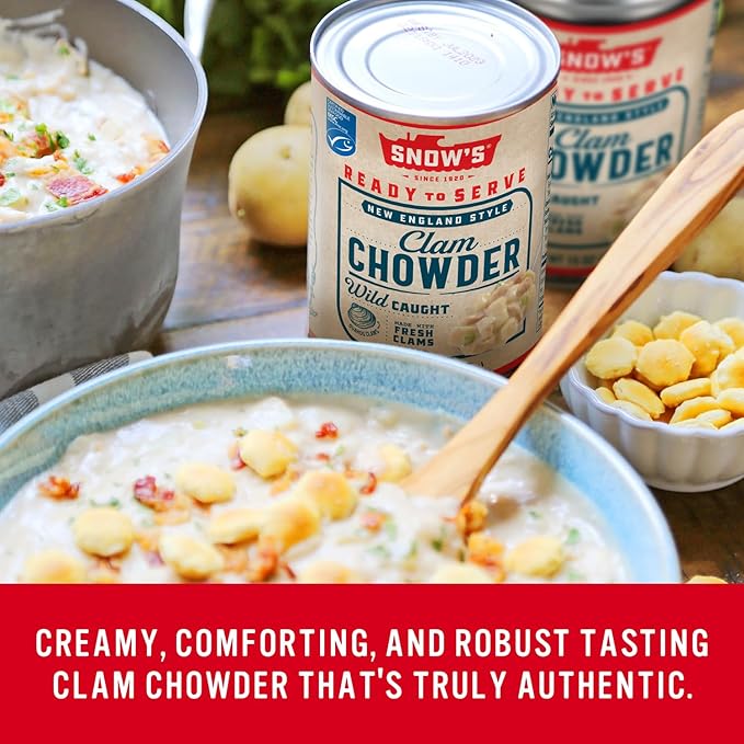 Snow's New England Clam Chowder, 15 oz Can - 13g Protein per Serving - Ready-to-Serve Authentic New