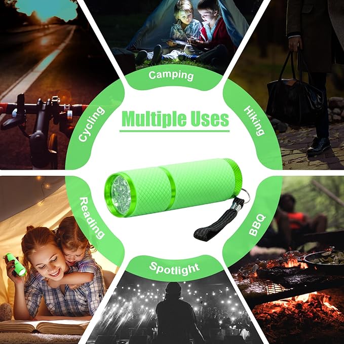 AHIER 9 LED Glow in Dark Flashlights, Rubber Coated Small Flashlights with Straps, Portable Handy