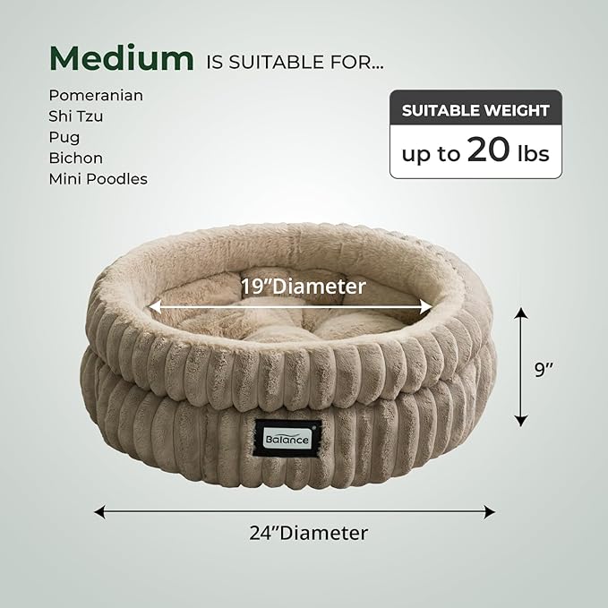BALANCE Cat Bed Kitten Bed, Washable Round Cat Beds for Indoor Cats,Super Soft Plush Faux Fur Pet
