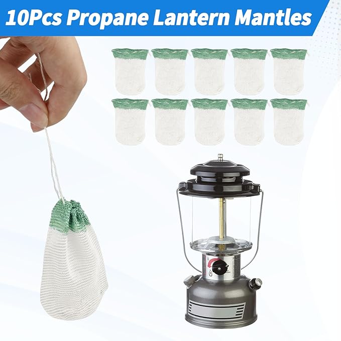 10-Pack Propane Lantern Mantles with Glass Globe: U-Shape & Standard Replacement Parts for Camping