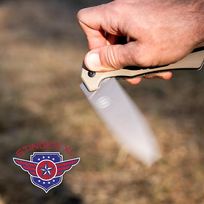 Off-Grid Knives - STINGER XL Folding Knife, 154CM Steel, Full Flat Grind, G10 Scales, Ceramic