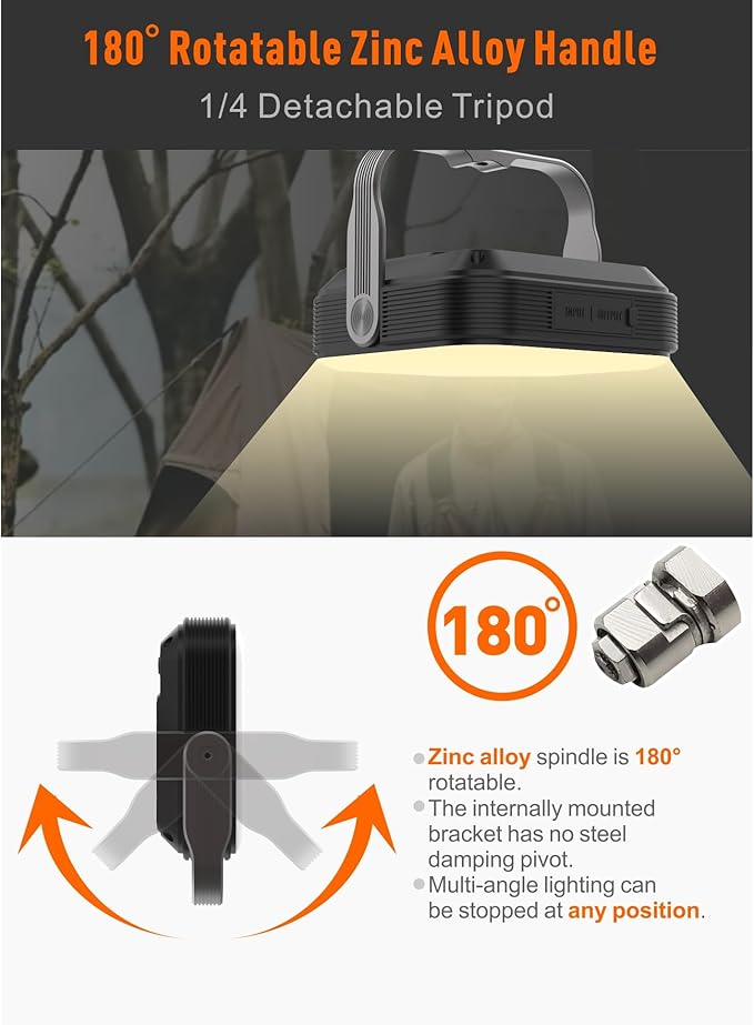 20000mAh Rechargeable LED Camping Lantern - 1600LM, QC3.0 22.5W, 4 - Color Switch, IPX5 Waterproof