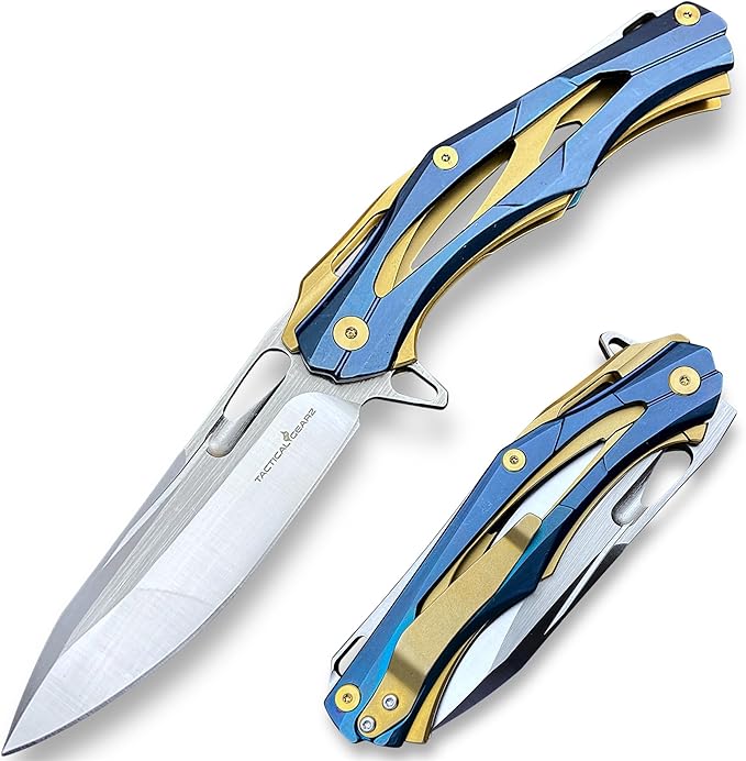 TACTICAL GEARZ Stainless Steel Pocket Knife, Stainless Steel Handle, D2 Steel Drop Point Blade