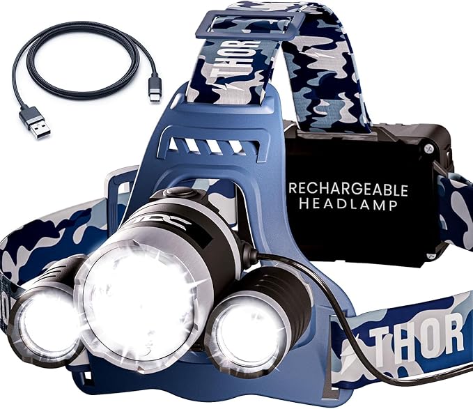 TDC Head Lamp Led Rechargeable Super Bright - USB-C Headlamp for Adults - Head Lights for Forehead