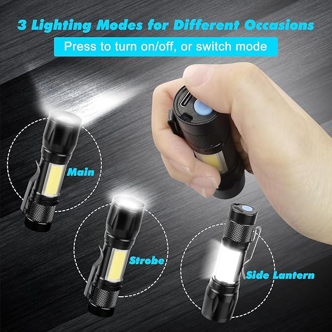 KunHe USB Rechargeable Mini Small LED Flashlights Bulk Camping Lantern Flashlight Bright High