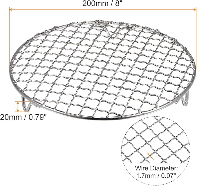 HARFINGTON Round Cooking Rack 8-inch 201 Stainless Steel Cross Wire Barbecue Grill Net with 20mm