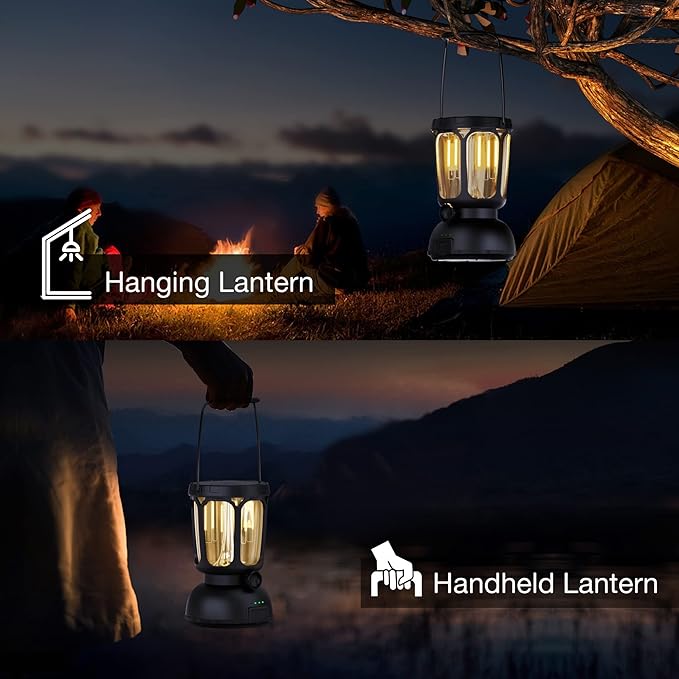 Raynic 6000 LED Camping Lantern Rechargeable, 650LM Hand Crank Solar Camping Light, Portable