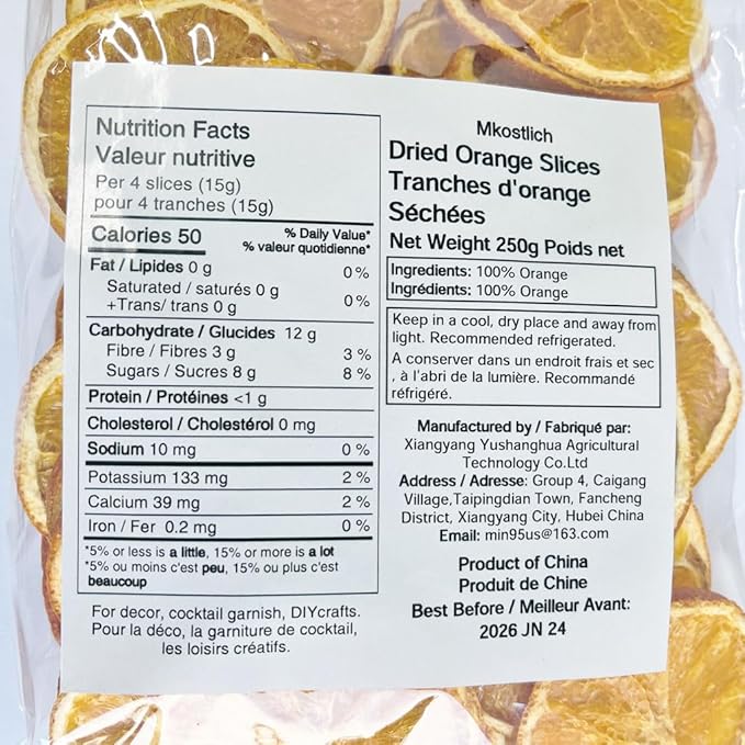 Mkostlich Dried Orange Slices Bulk 8.81oz/250g, Natural Dehydrated Orange Slice for Cocktails/
