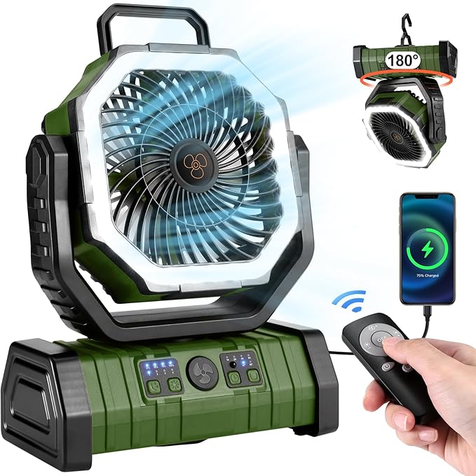 Odoland 30000mAh Camping Fan with LED Lantern, Rechargeable Battery Operated Oscillating with