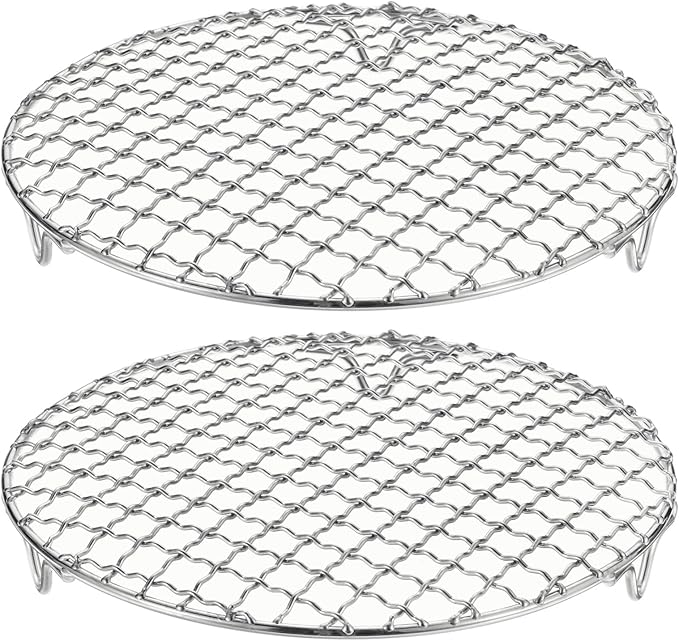 HARFINGTON 2pcs Round Cooking Rack 7.9-inch 201 Stainless Steel Cross Wire Barbecue Grill Net with