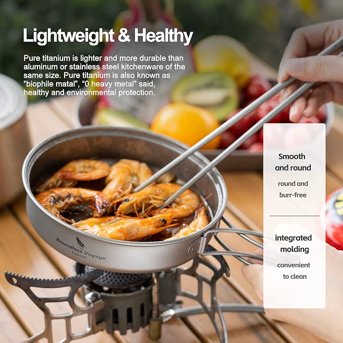 Boundless Voyage Outdoor Titanium Pot with Pan Set with Collapsible Folding Handle for Outdoor