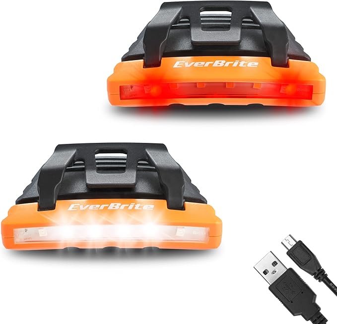 EverBrite 2-Pack Rechargeable Hat Light, Waterproof Clip on Cap Light with Memory Function, Red