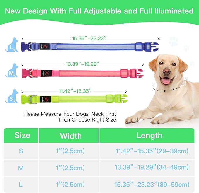 YFbrite Light up Dog Collar, USB Rechargeable LED Puppy Collar Super Bright Adjustable Glowing Dog