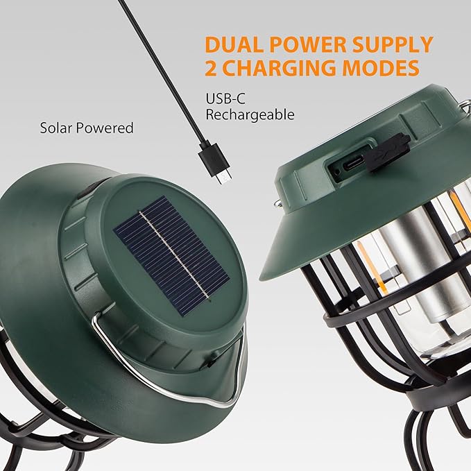 TRIROCKS Set of 2 LED Solar Camping Lantern Dimmable Rechargeable Lantern IPX3 Water-Resistant
