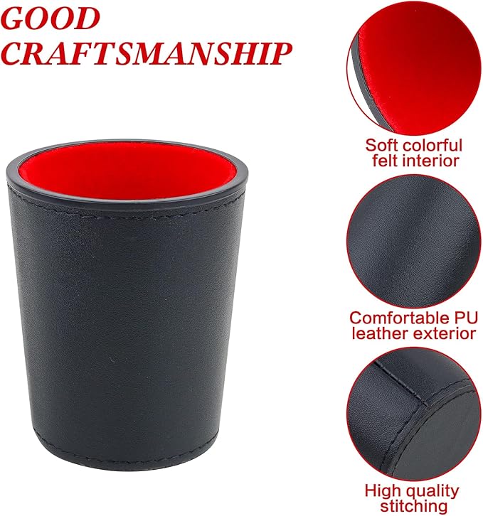 Felt-Lined PU Leather Dice Cup Set, 6 Quiet Dice Shaker Cups with 36 Dices for Bar Party Yahtzee