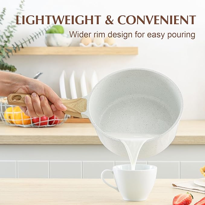 SENSARTE White Ceramic Nonstick Saucepan with Lid 2.0 Quarts, Small Cooking Pot with Stay Cool
