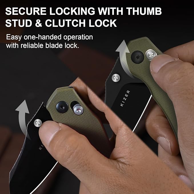 Kizer Mini Bulldog Pocket Knife, 2.5??D2 Sheepsfoot Blade Folding Knife, G10 Handle Clutch Lock