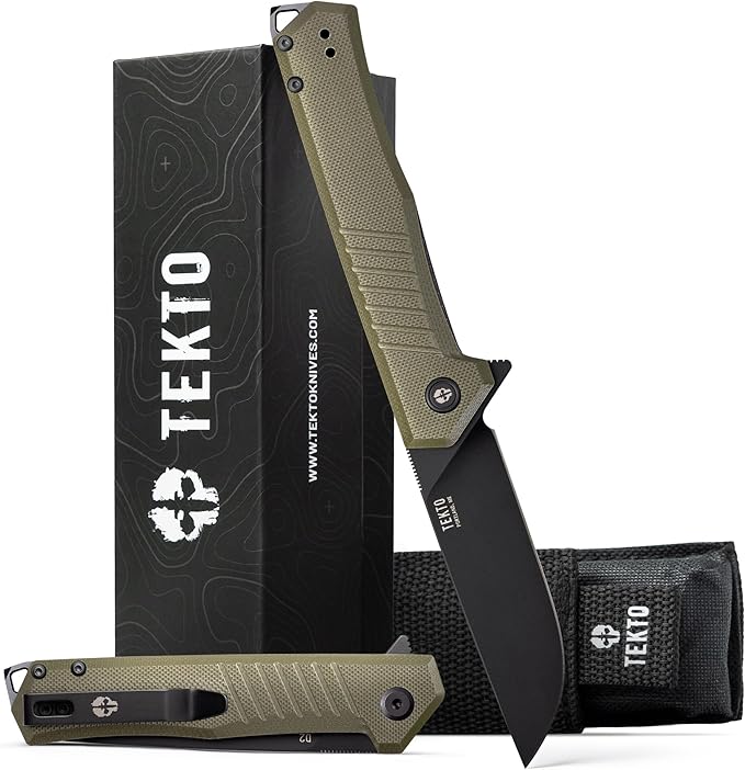 F1 Alpha Folding Pocket Knife - Modified Straight Back Blade, Titanium Coated D2 Steel, Ideal for