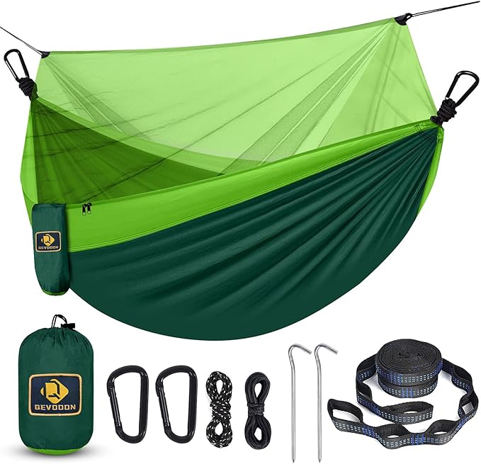 Camping Hammock with Net,Travel Portable Lightweight Hammocks with Tree Straps and Solid D-Shape