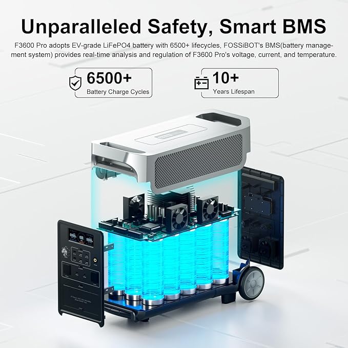FOSSiBOT 3600 PRO Portable Power Station, 3 x 230 V AC Output 3600 W/3840Wh LiFePO4 Battery