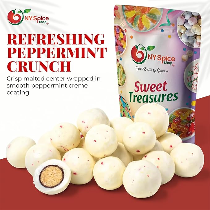 NY Spice Shop Peppermint Twist Chocolate Malt Balls Party Decorations - 8 Ounce Malted Milk Ball