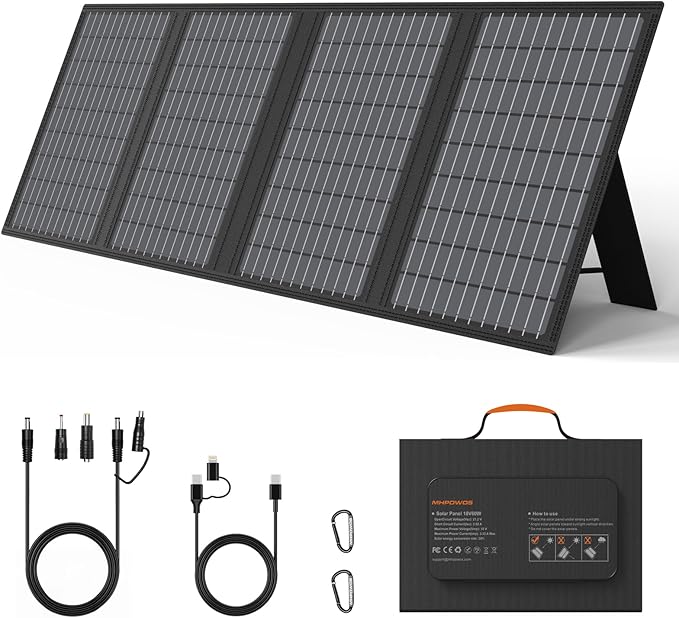 60W Portable Solar Panels Charger with USB-C, USB-A and DC Outputs Foldable IP67 Waterproof Solar