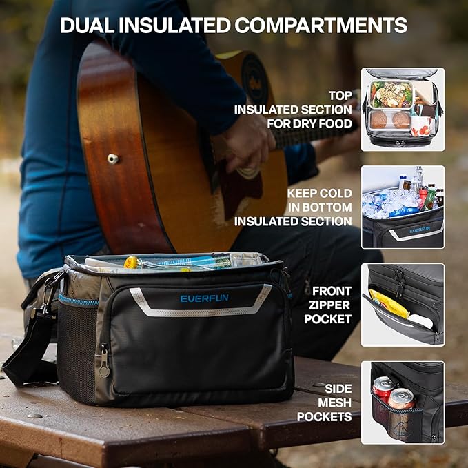 EVERFUN Small Cooler Lunch Box Mini Leak-Proof Soft Double Deck 24 Can Personal Insulated