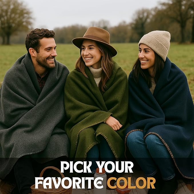 Wool Camping Blanket – 70% Wool Heavy-Duty Military Style Throw, Warm & Washable, Fire Retardant
